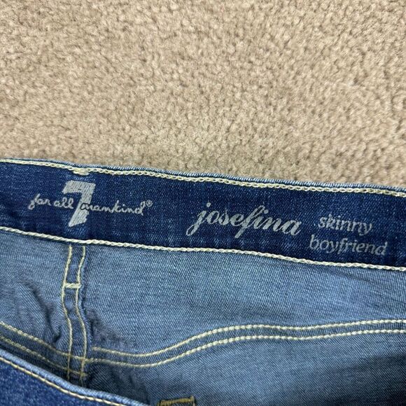 7 For All Mankind Josefina Skinny Boyfriend Jean Women's 25 Dark Blue Distressed - Picture 11 of 13